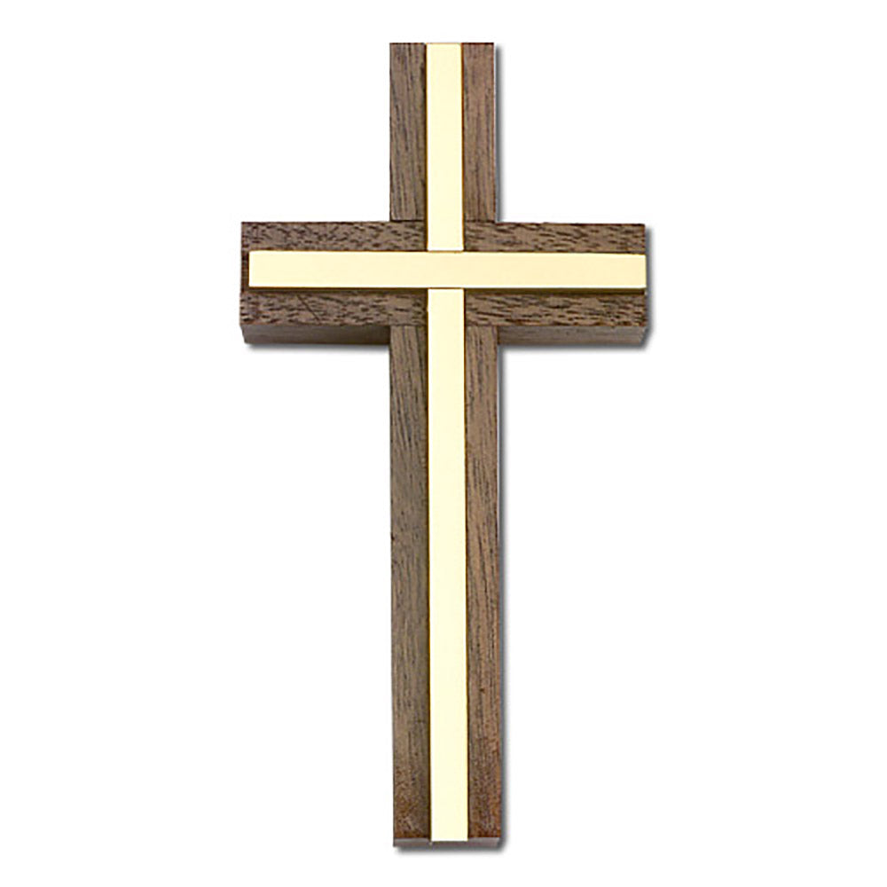 4 inch Plain Crucifix, Walnut w/ Antique Gold inlay - 4455G