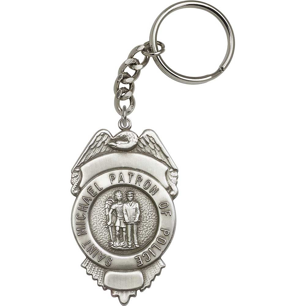 Antique Silver St. Michael the Archangel Keychain - 5892