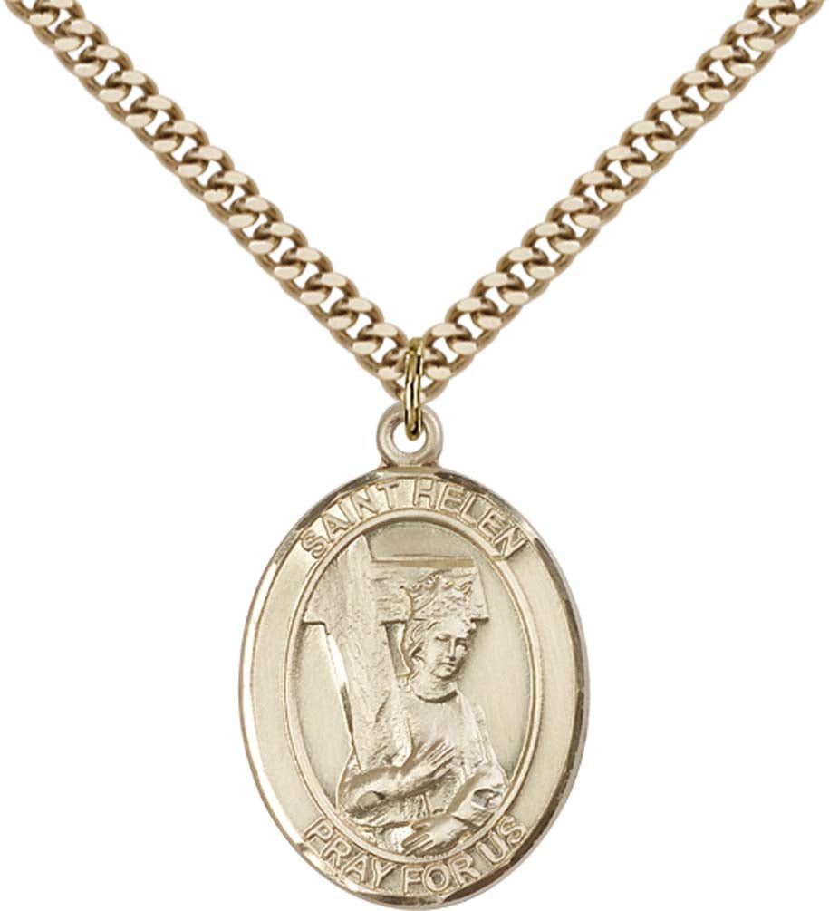 14kt Gold Filled St. Helen Pendant with 24 inch Gold Plate Heavy Curb Chain