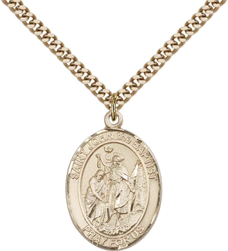 14kt Gold Filled St. John the Baptist Pendant with 24 inch Gold Plate Heavy Curb Chain