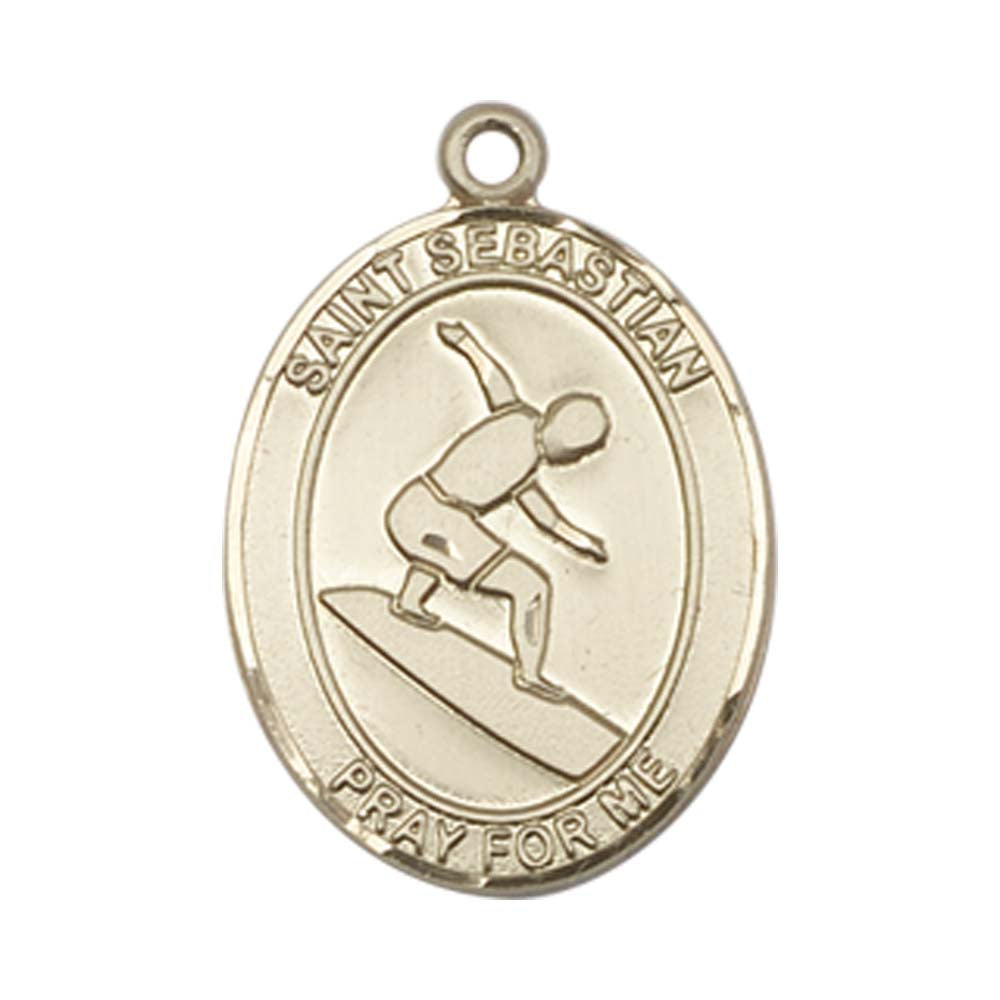 14kt Gold St. Sebastian/Surfing Medal - Large