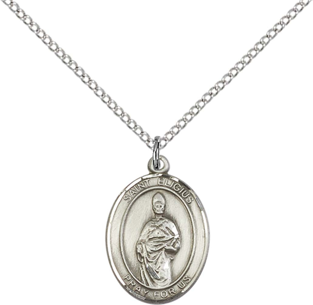 Sterling Silver St. Eligius Pendant with 18 inch Sterling Silver Light Curb Chain