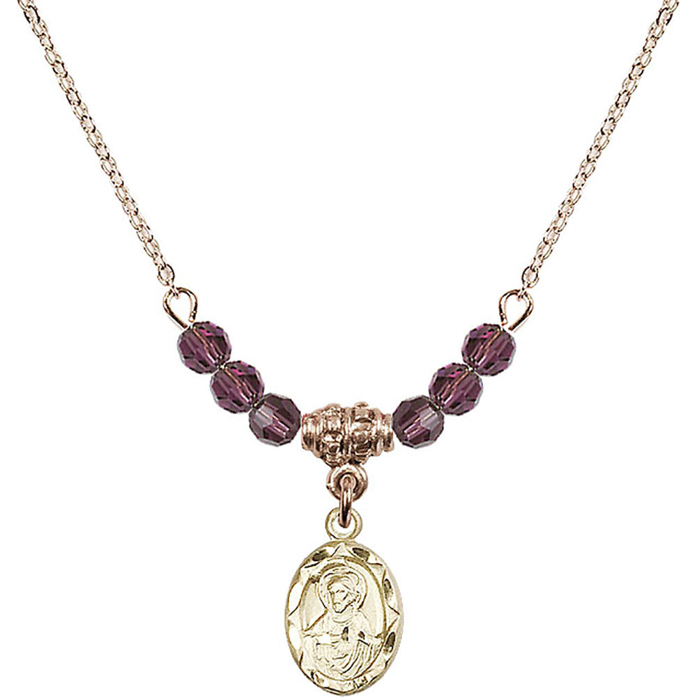 14kt Gold Filled Scapular Birthstone Necklace with Amethyst Beads - 0301