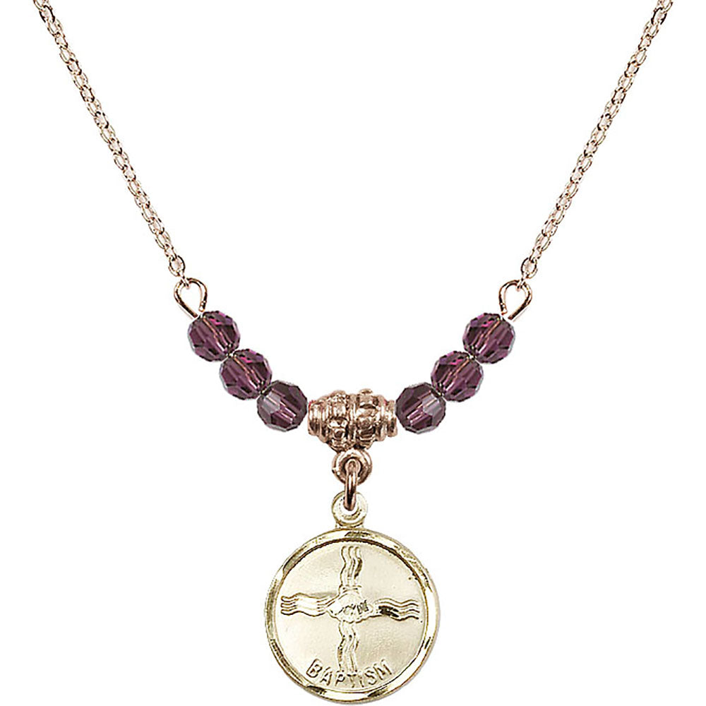 14kt Gold Filled Baptism Birthstone Necklace with Amethyst Beads - 0601