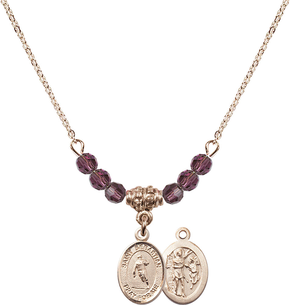 14kt Gold Filled Saint Sebastian / Rugby Birthstone Necklace with Amethyst Beads - 9187