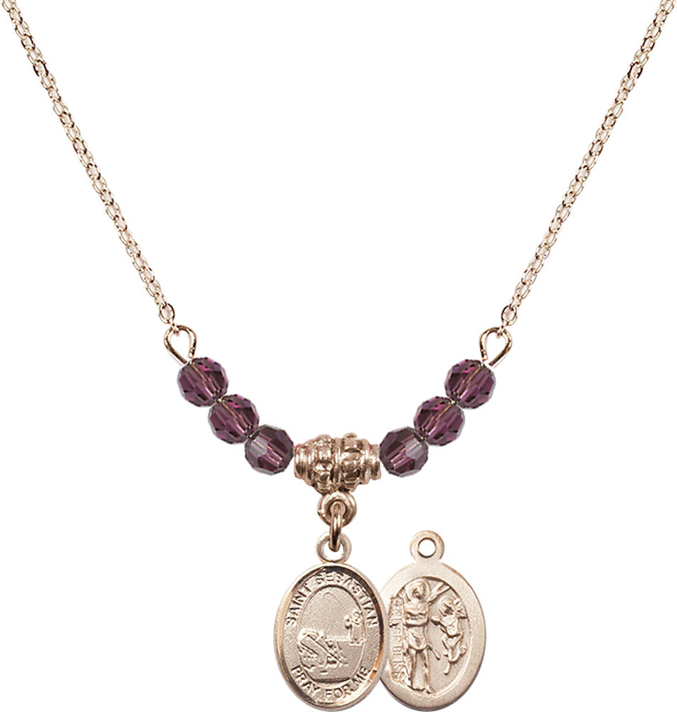 14kt Gold Filled Saint Sebastian / Fishing Birthstone Necklace with Amethyst Beads - 9188