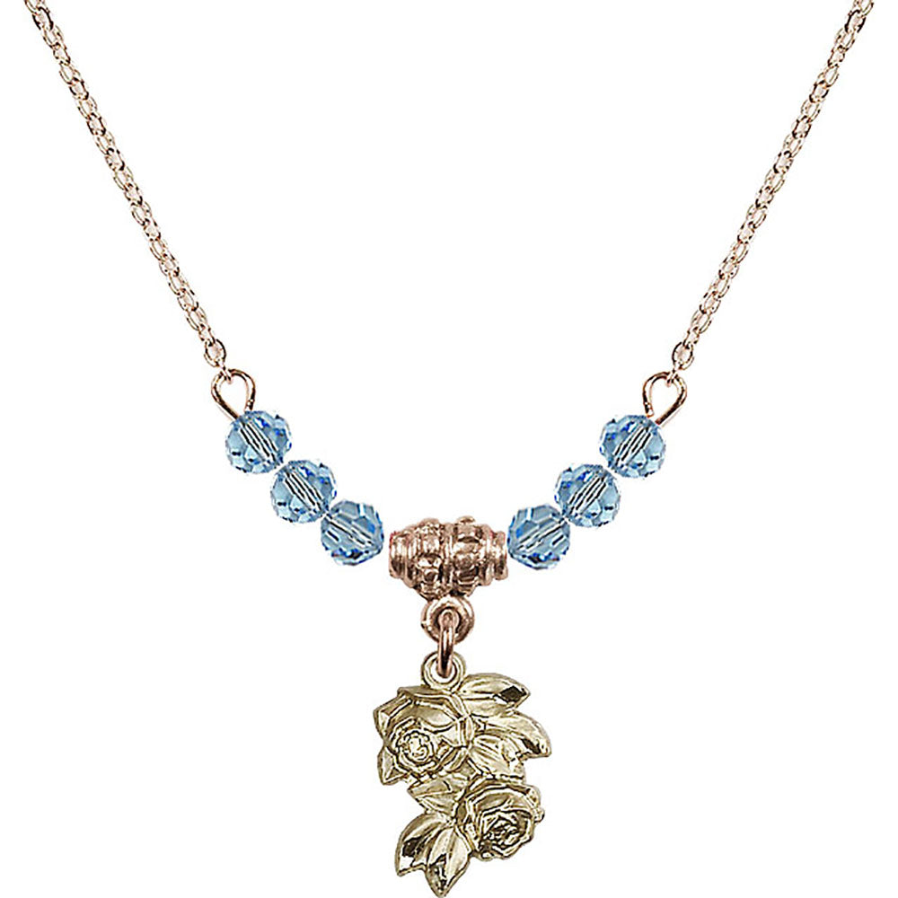 14kt Gold Filled Rose Birthstone Necklace with Aqua Beads - 0204