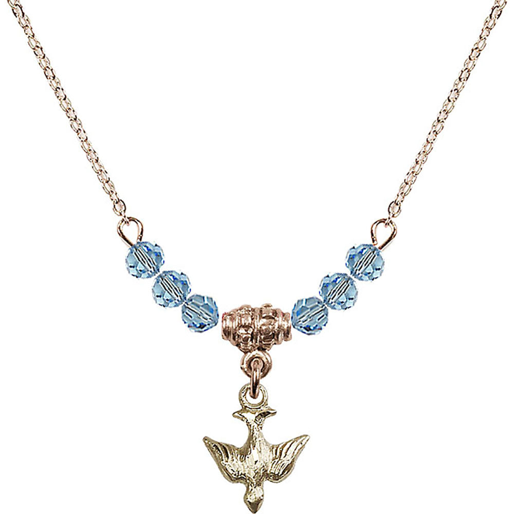 14kt Gold Filled Holy Spirit Birthstone Necklace with Aqua Beads - 0208