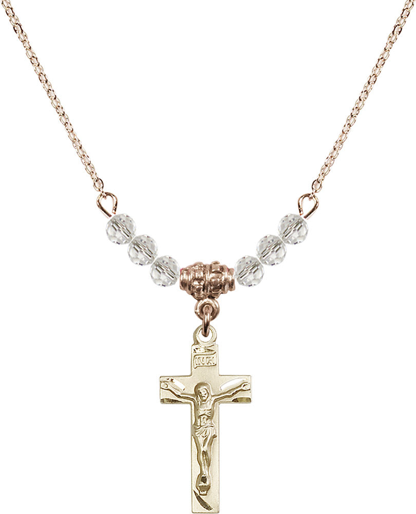 14kt Gold Filled Crucifix Birthstone Necklace with Crystal Beads - 0006