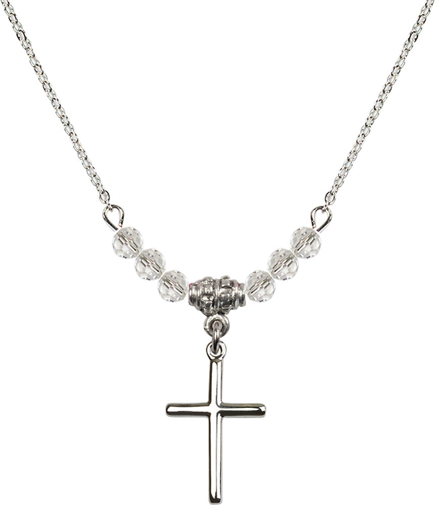 Sterling Silver Cross Birthstone Necklace with Crystal Beads - 0017