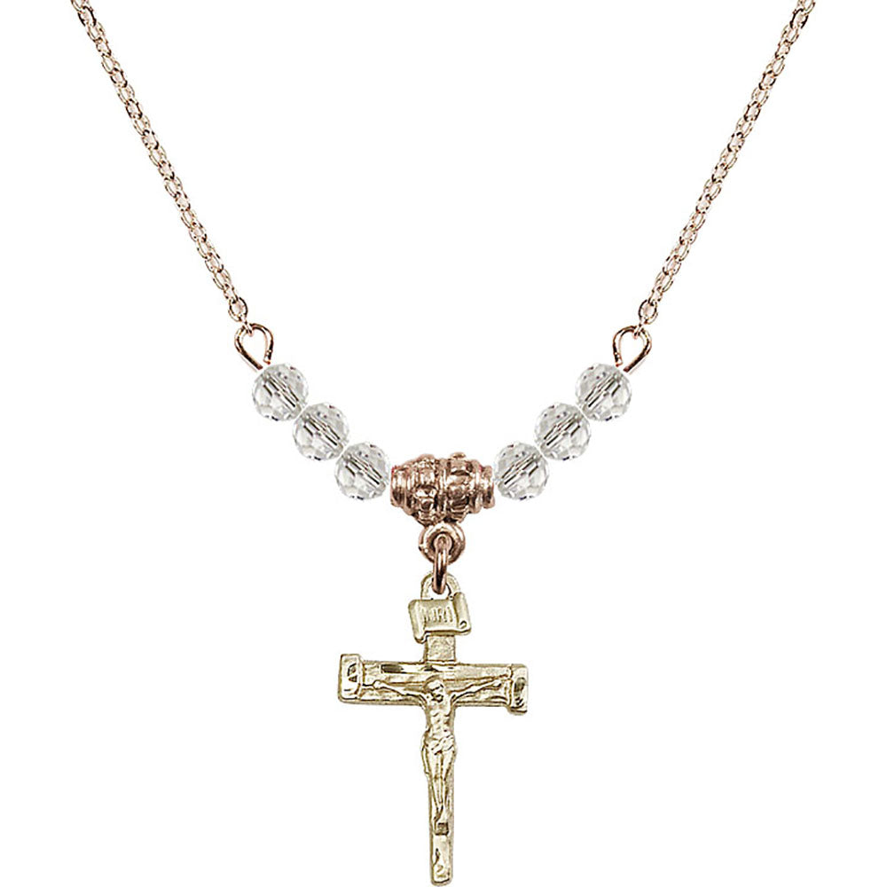 14kt Gold Filled Nail Crucifix Birthstone Necklace with Crystal Beads - 0072