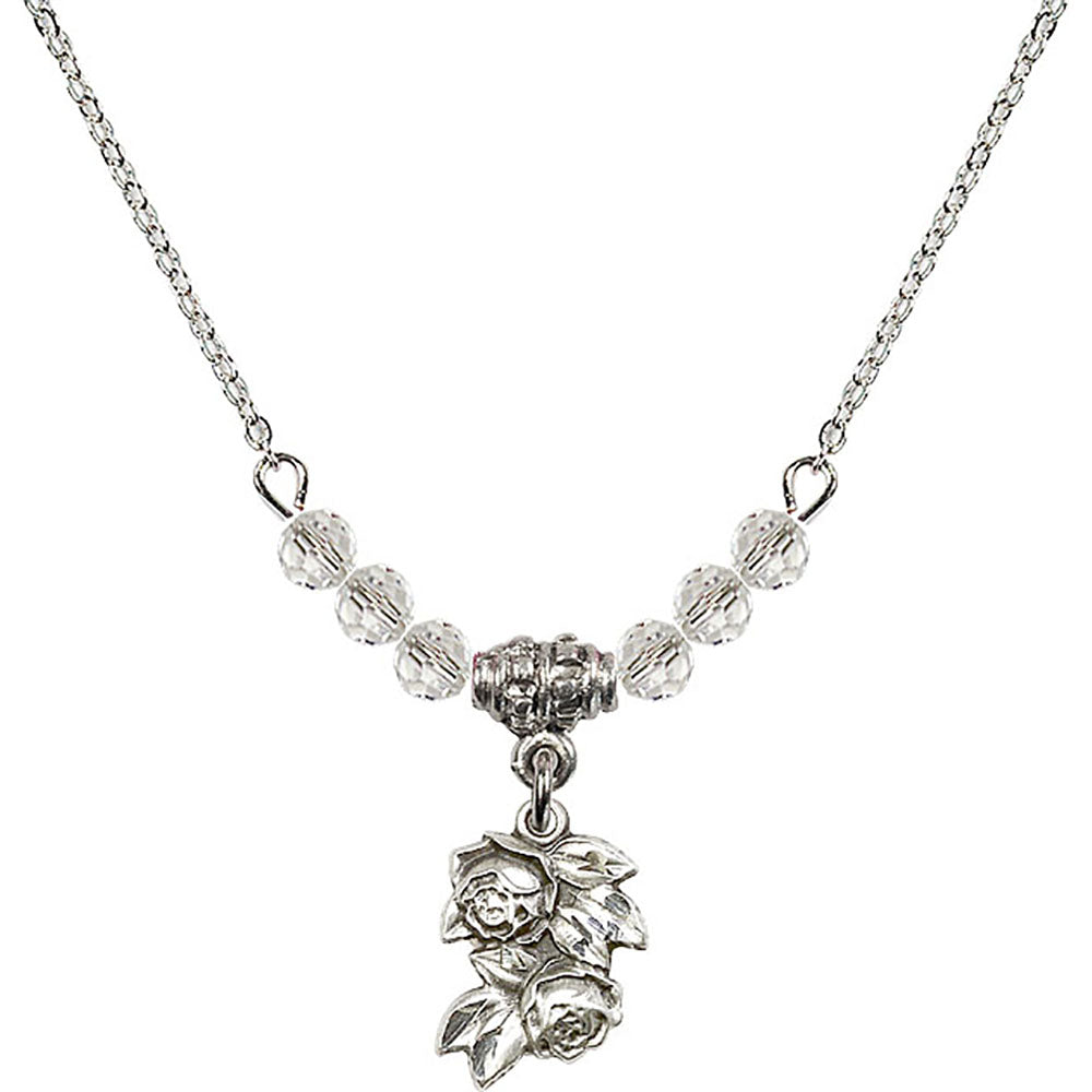 Sterling Silver Rose Birthstone Necklace with Crystal Beads - 0204