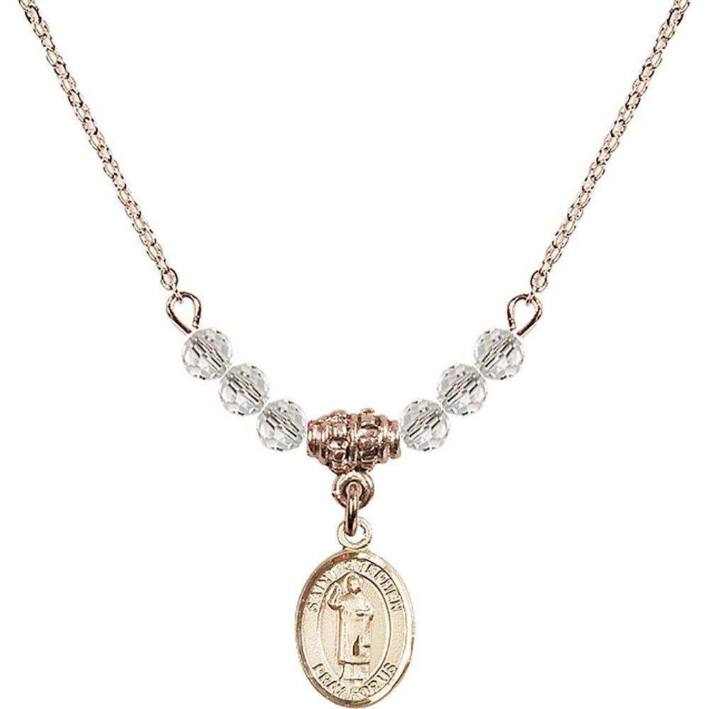 14kt Gold Filled Saint Stephen the Martyr Birthstone Necklace with Crystal Beads - 9104