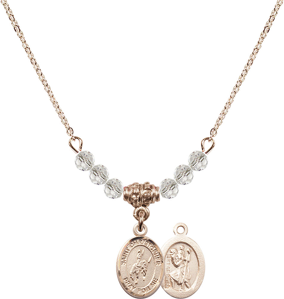 14kt Gold Filled Saint Christopher / Rodeo Birthstone Necklace with Crystal Beads - 9192