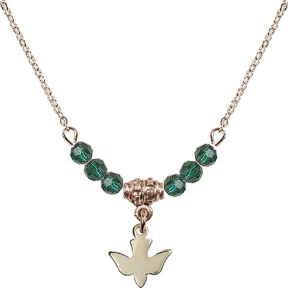 14kt Gold Filled Holy Spirit Birthstone Necklace with Emerald Beads - 0225