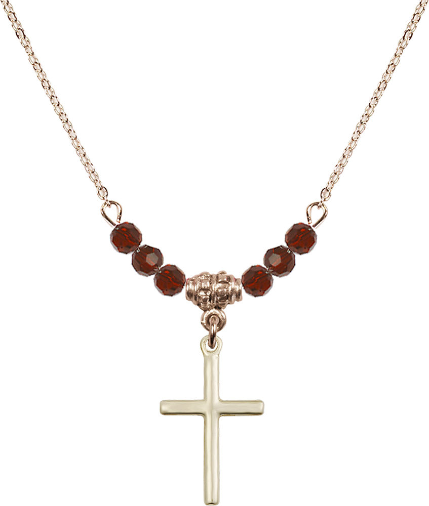 14kt Gold Filled Cross Birthstone Necklace with Garnet Beads - 0017