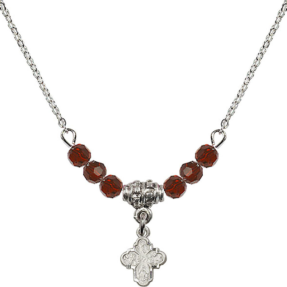 Sterling Silver 4-Way Birthstone Necklace with Garnet Beads - 0207