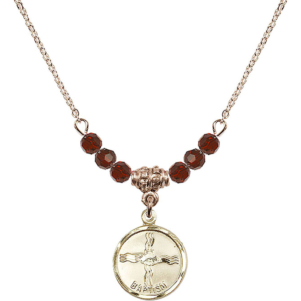 14kt Gold Filled Baptism Birthstone Necklace with Garnet Beads - 0601