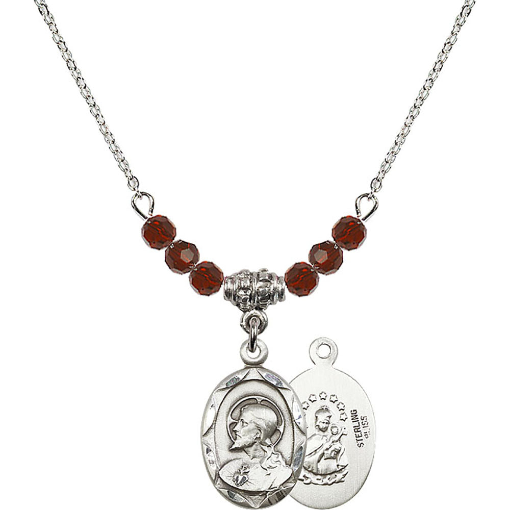 Sterling Silver Scapular Birthstone Necklace with Garnet Beads - 0612