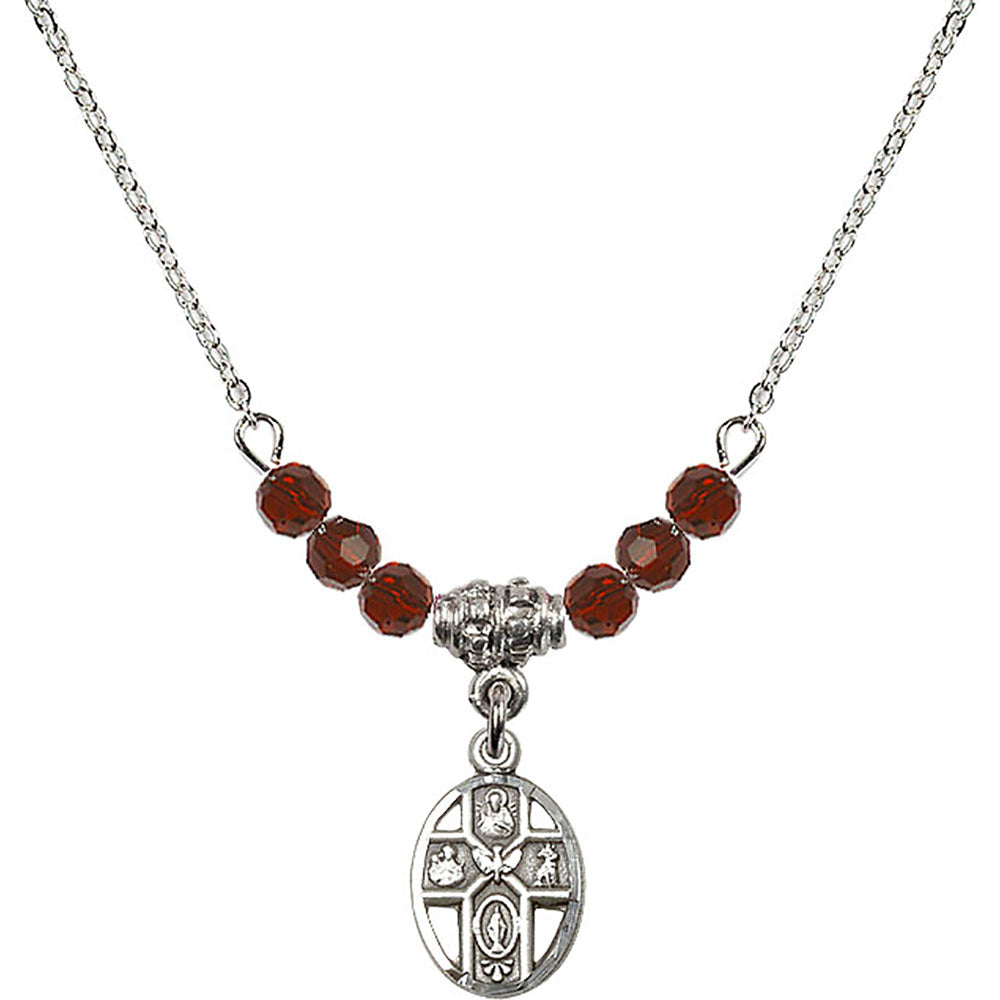 Sterling Silver 5-Way Birthstone Necklace with Garnet Beads - 0980