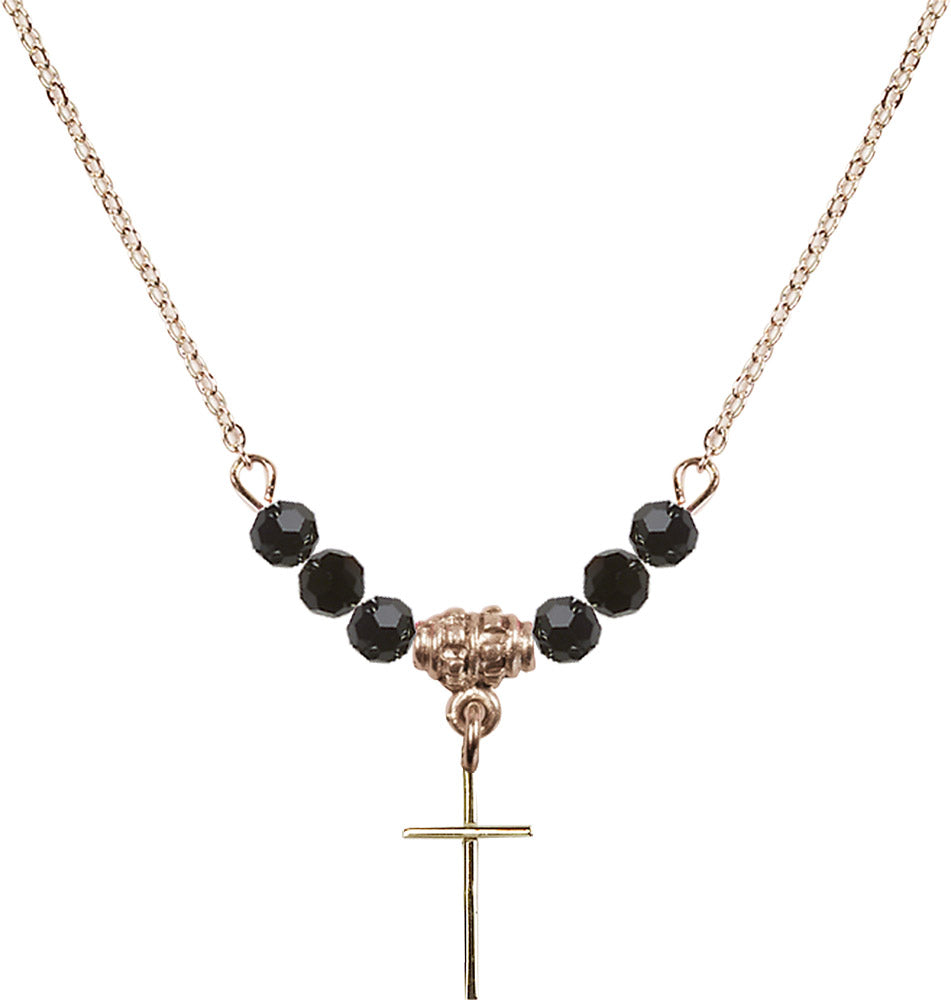 14kt Gold Filled Cross Birthstone Necklace with Jet Beads - 0014