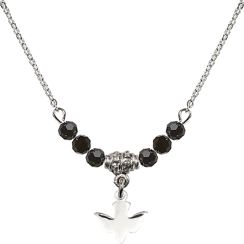 Sterling Silver Holy Spirit Birthstone Necklace with Jet Beads - 0225