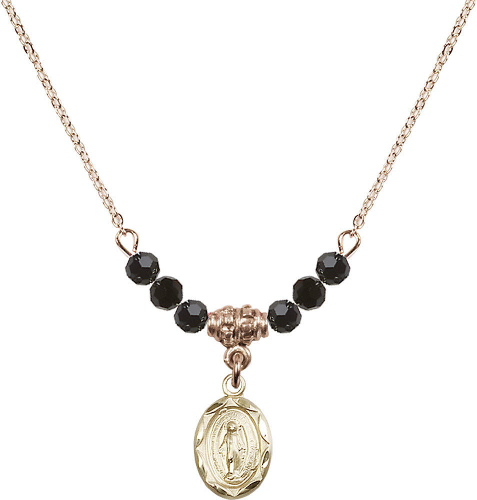 14kt Gold Filled Miraculous Birthstone Necklace with Jet Beads - 0301