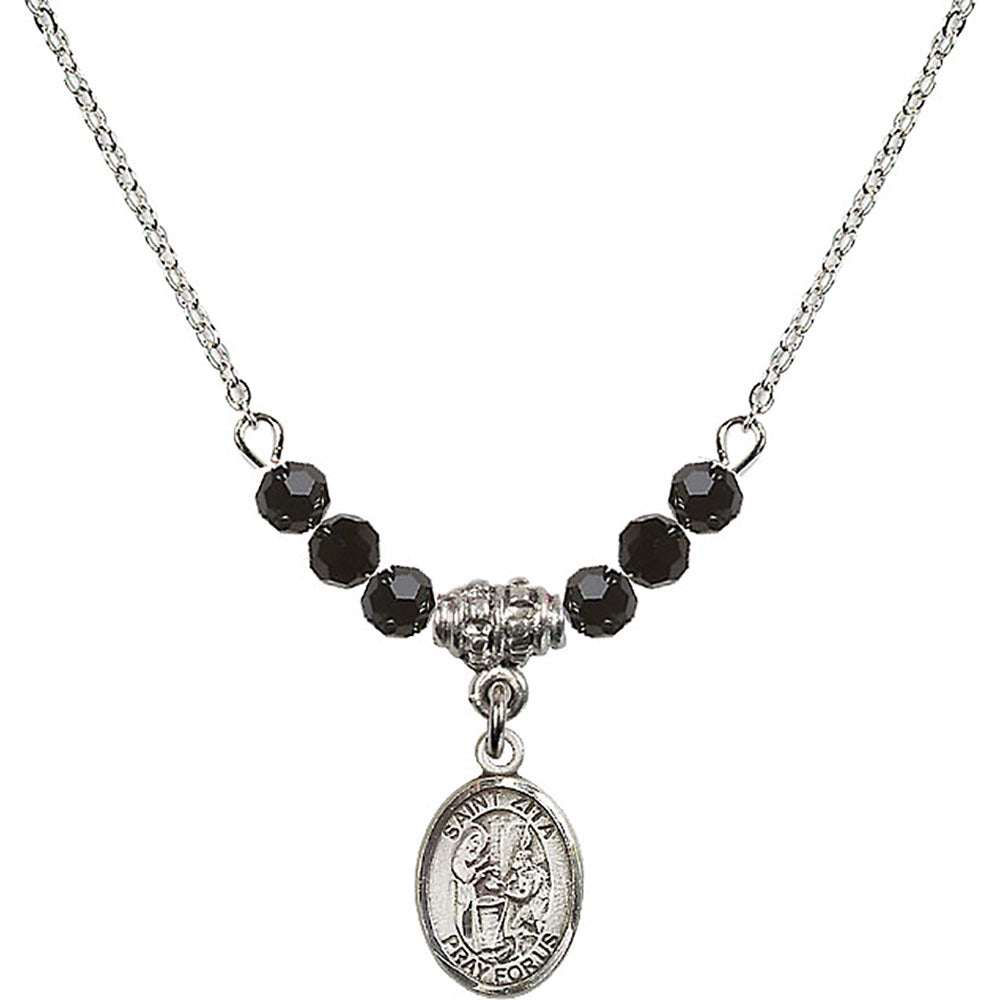 Sterling Silver Saint Zita Birthstone Necklace with Jet Beads - 9244