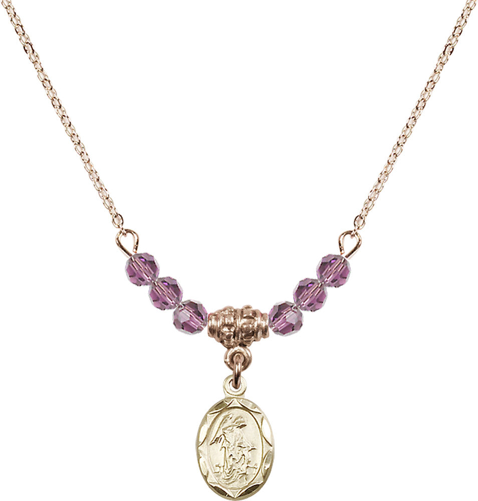 14kt Gold Filled Guardian Angel Birthstone Necklace with Light Amethyst Beads - 0301