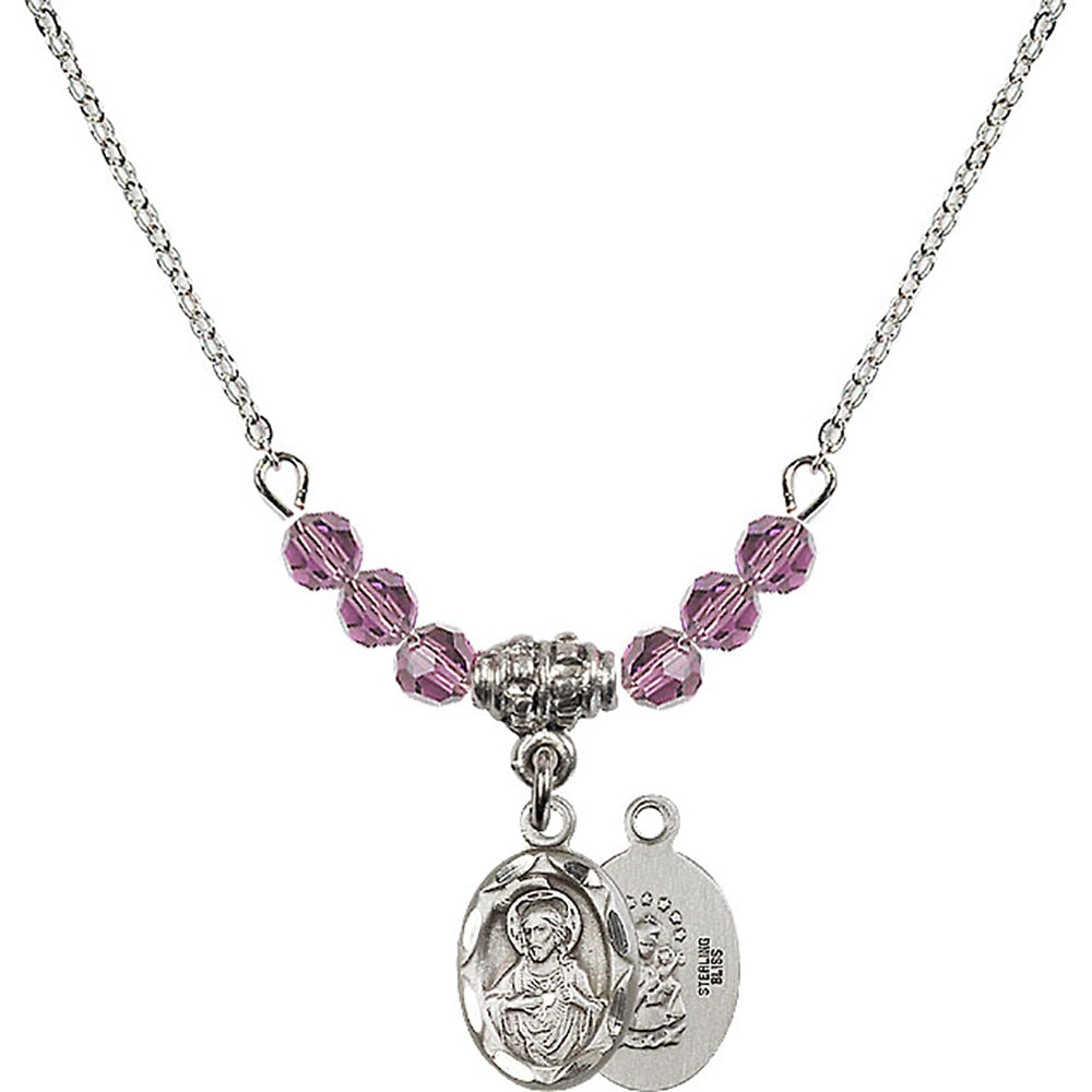 Sterling Silver Scapular Birthstone Necklace with Light Amethyst Beads - 0301