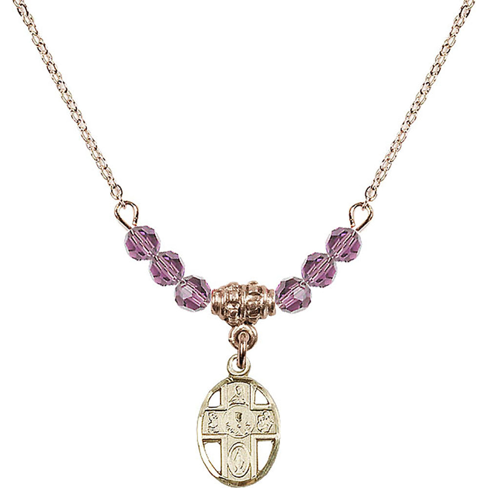 14kt Gold Filled 5-Way / Chalice Birthstone Necklace with Light Amethyst Beads - 0979