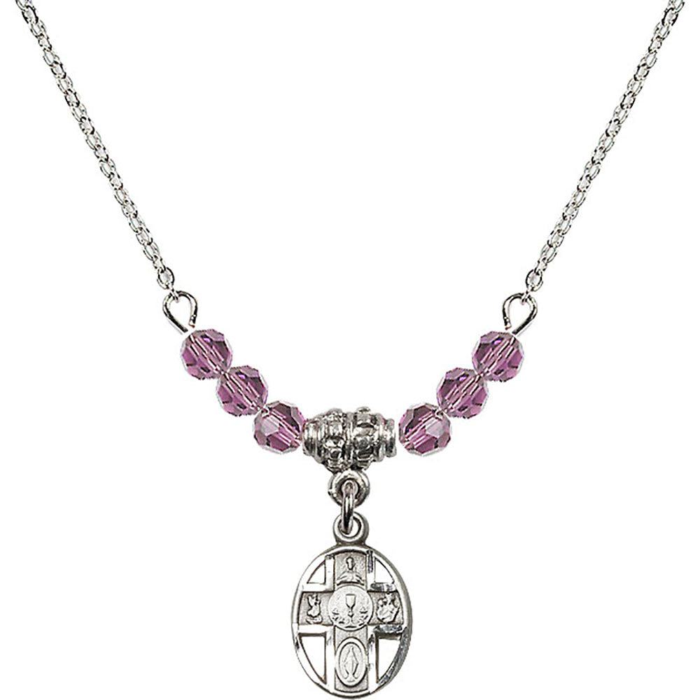 Sterling Silver 5-Way / Chalice Birthstone Necklace with Light Amethyst Beads - 0979