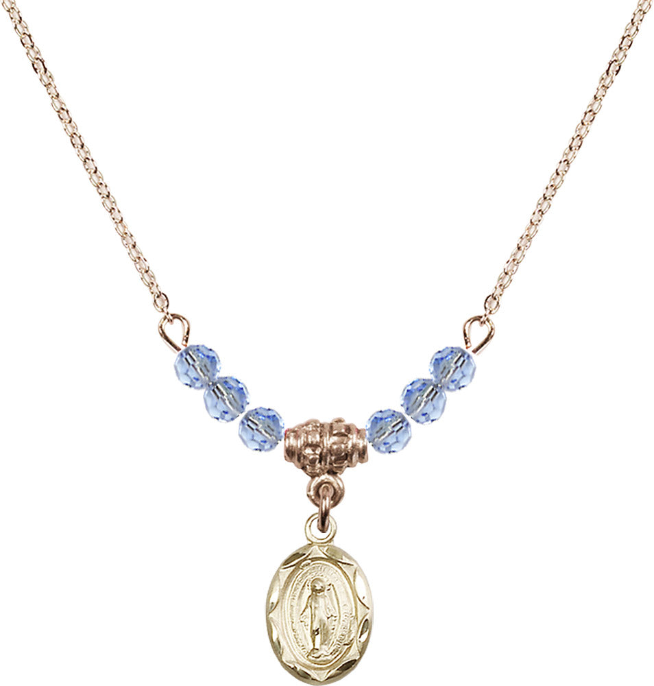 14kt Gold Filled Miraculous Birthstone Necklace with Light Sapphire Beads - 0301