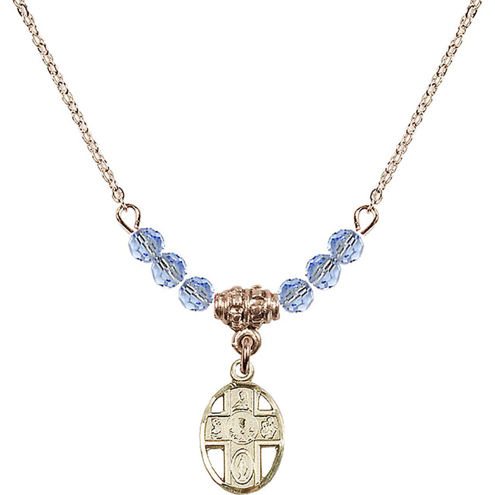 14kt Gold Filled 5-Way / Chalice Birthstone Necklace with Light Sapphire Beads - 0979