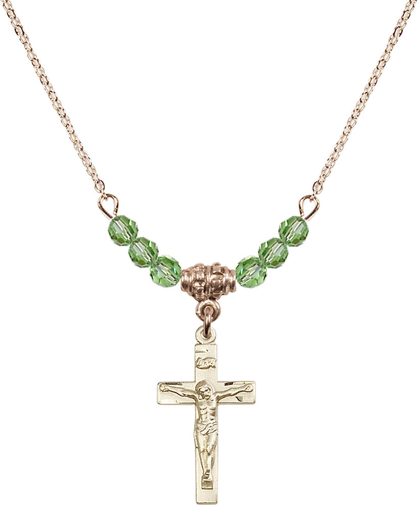 14kt Gold Filled Crucifix Birthstone Necklace with Peridot Beads - 0001