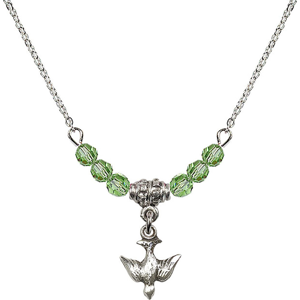 Sterling Silver Holy Spirit Birthstone Necklace with Peridot Beads - 0208