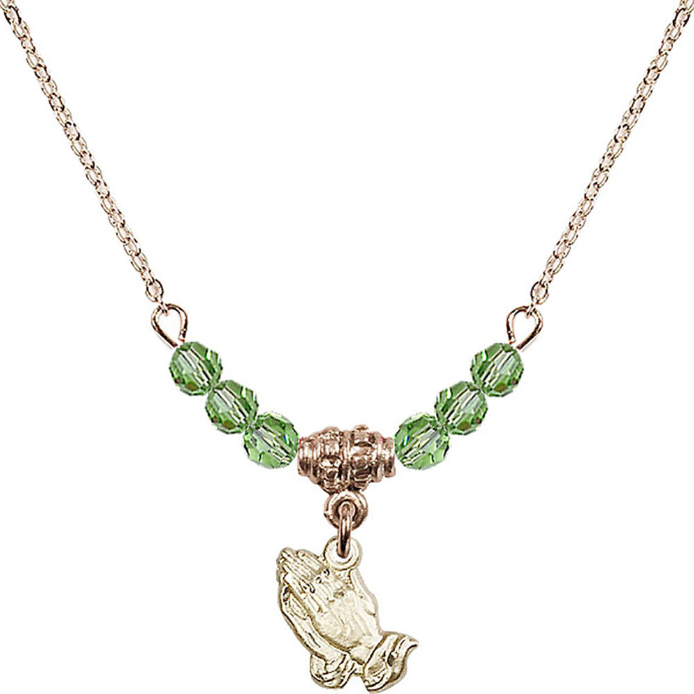 14kt Gold Filled Praying Hands Birthstone Necklace with Peridot Beads - 0220