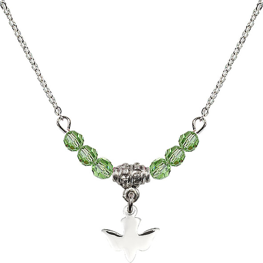 Sterling Silver Holy Spirit Birthstone Necklace with Peridot Beads - 0225