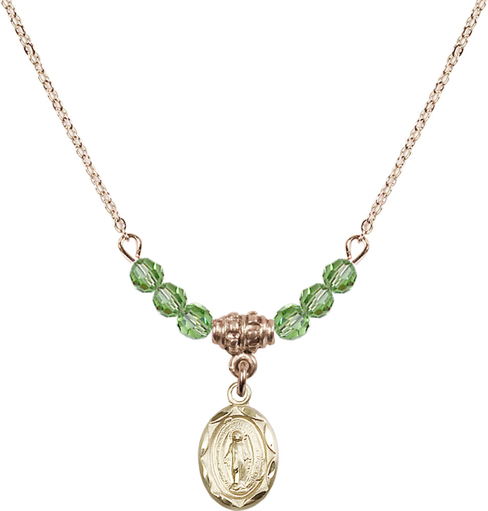 14kt Gold Filled Miraculous Birthstone Necklace with Peridot Beads - 0301