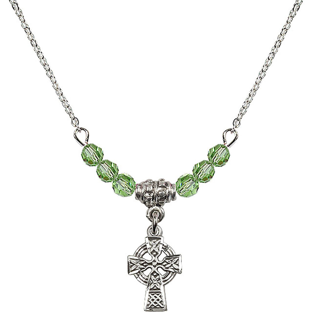 Sterling Silver Celtic Cross Birthstone Necklace with Peridot Beads - 4133