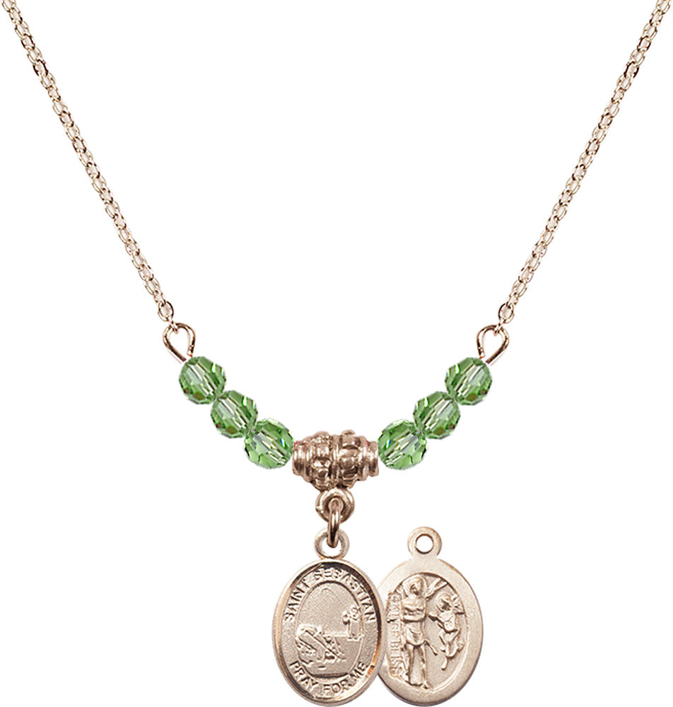 14kt Gold Filled Saint Sebastian / Fishing Birthstone Necklace with Peridot Beads - 9188