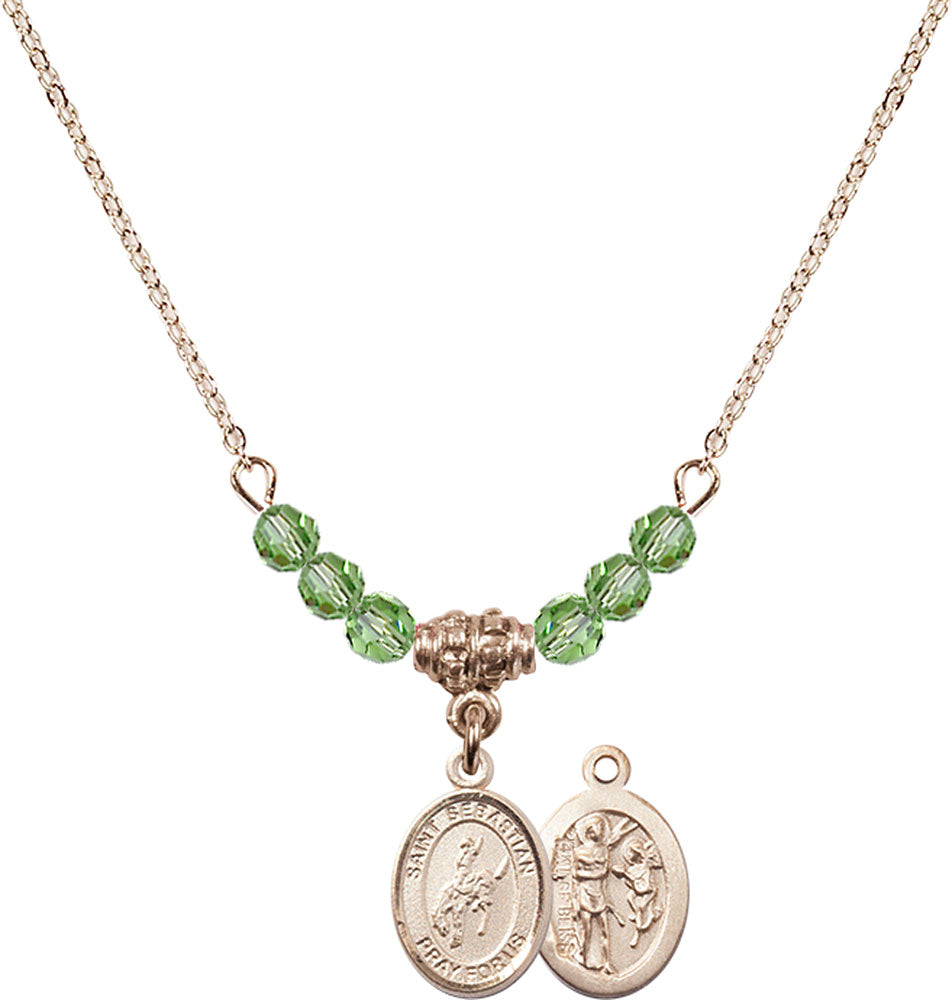 14kt Gold Filled Saint Sebastian / Rodeo Birthstone Necklace with Peridot Beads - 9191