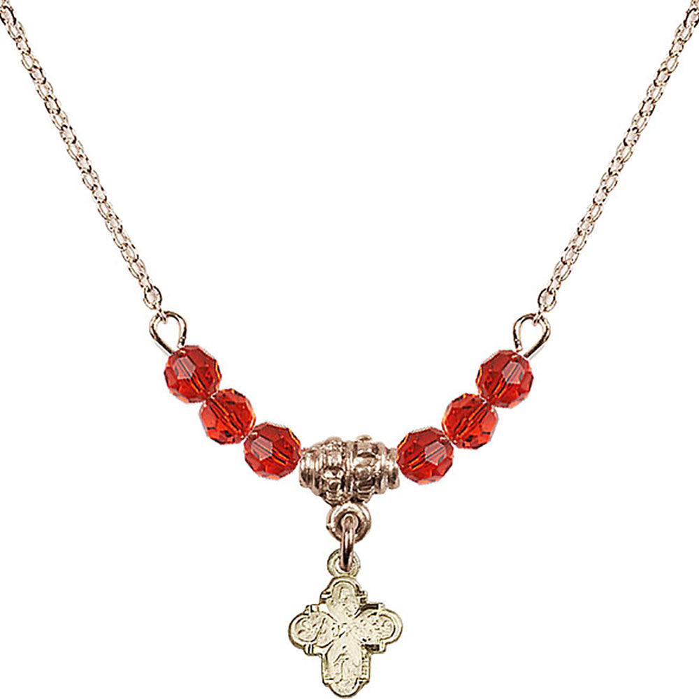 14kt Gold Filled 4-Way Birthstone Necklace with Ruby Beads - 0207