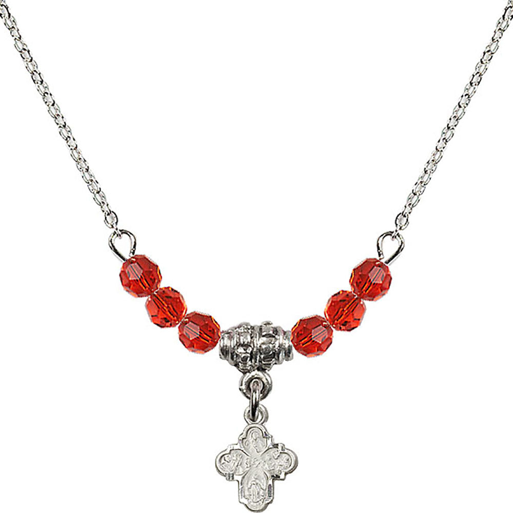 Sterling Silver 4-Way Birthstone Necklace with Ruby Beads - 0207