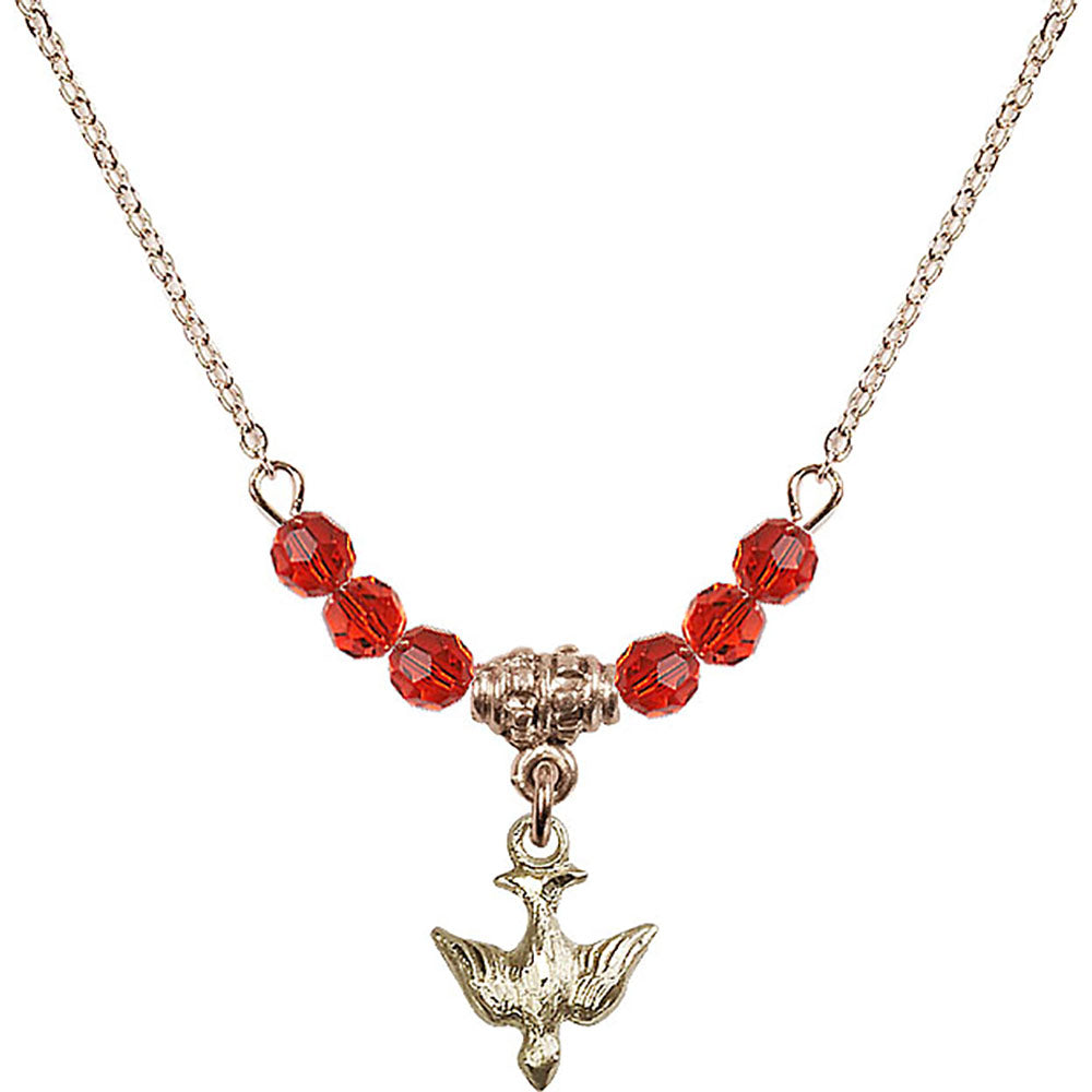 14kt Gold Filled Holy Spirit Birthstone Necklace with Ruby Beads - 0208