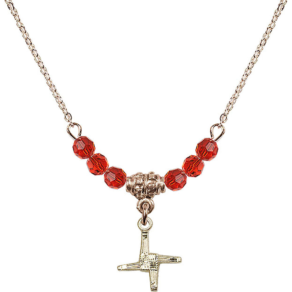 14kt Gold Filled Saint Brigid Cross Birthstone Necklace with Ruby Beads - 0291