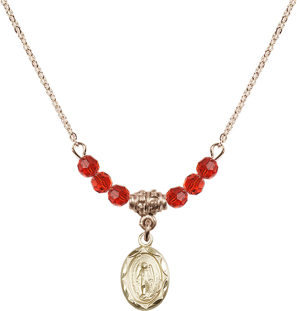14kt Gold Filled Miraculous Birthstone Necklace with Ruby Beads - 0301