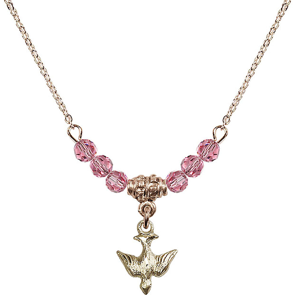 14kt Gold Filled Holy Spirit Birthstone Necklace with Rose Beads - 0208