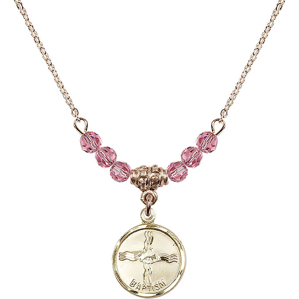 14kt Gold Filled Baptism Birthstone Necklace with Rose Beads - 0601