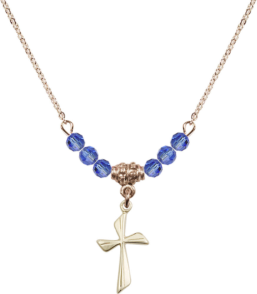 14kt Gold Filled Cross Birthstone Necklace with Sapphire Beads - 0016